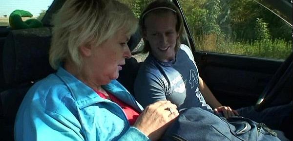  Granny is picked up from the road and fucked